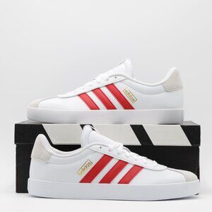 Adidas Men's Cushioned 3 Stripes Suede VL Court 3.0 Sneakers White/Red Size 11